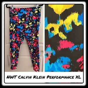NWT Calvin Klein Performance leggings. Black, white, Orange, Blue. Size XL